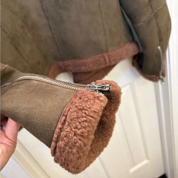 Zara Brown Teddy Jacket with Shearling Collar - Picture 5 of 6